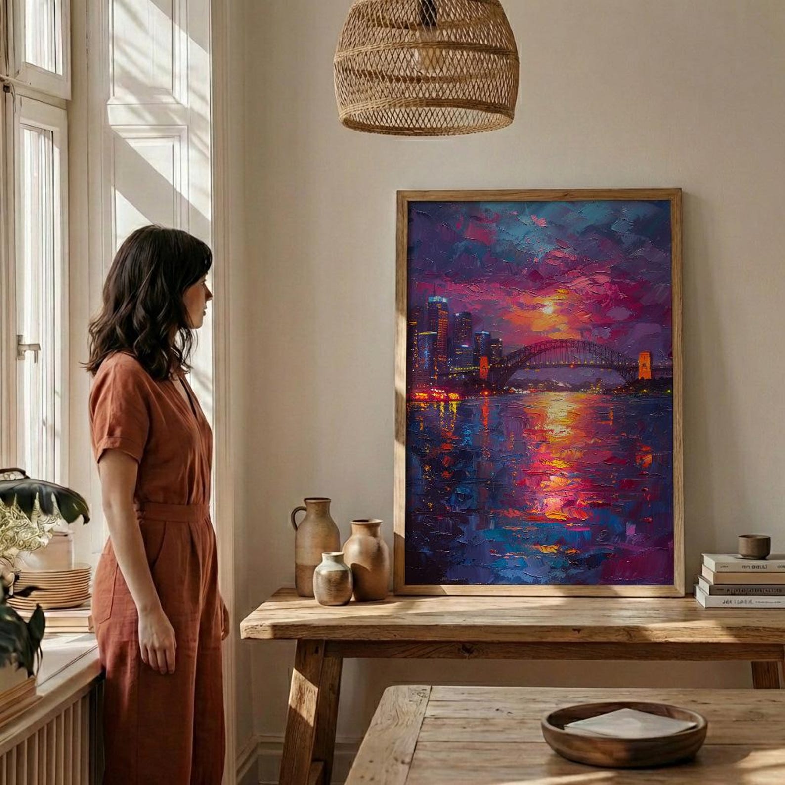 Sydney Harbour Night City Poster, Australia Travel Home Decor - Colorful Evening Coast Summer Scene — view 5