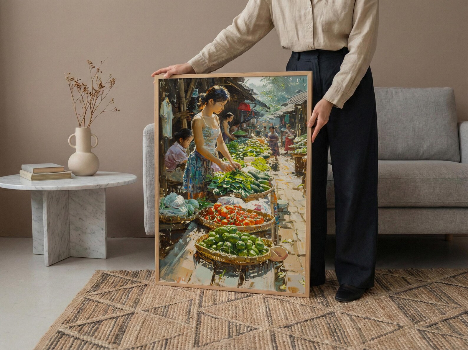 Luang Prabang Market Art, Laos Morning Decor - Soft Summer Print — view 5