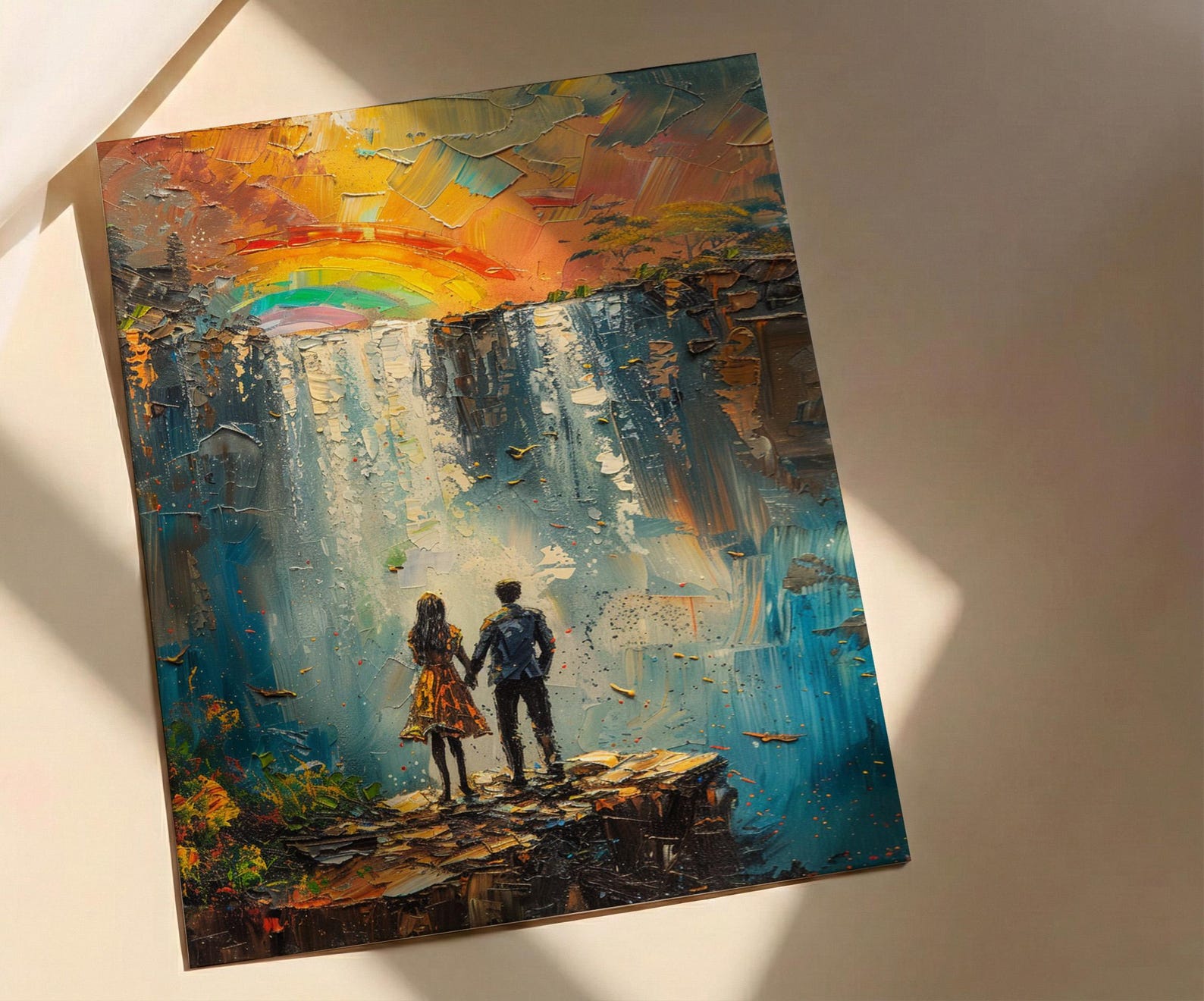 Victoria Falls Poster, Waterfall Landscape Art Print, Zimbabwe Nature Wall Art, Romantic Couple Decor, Mist Rainbow Painting — view 2