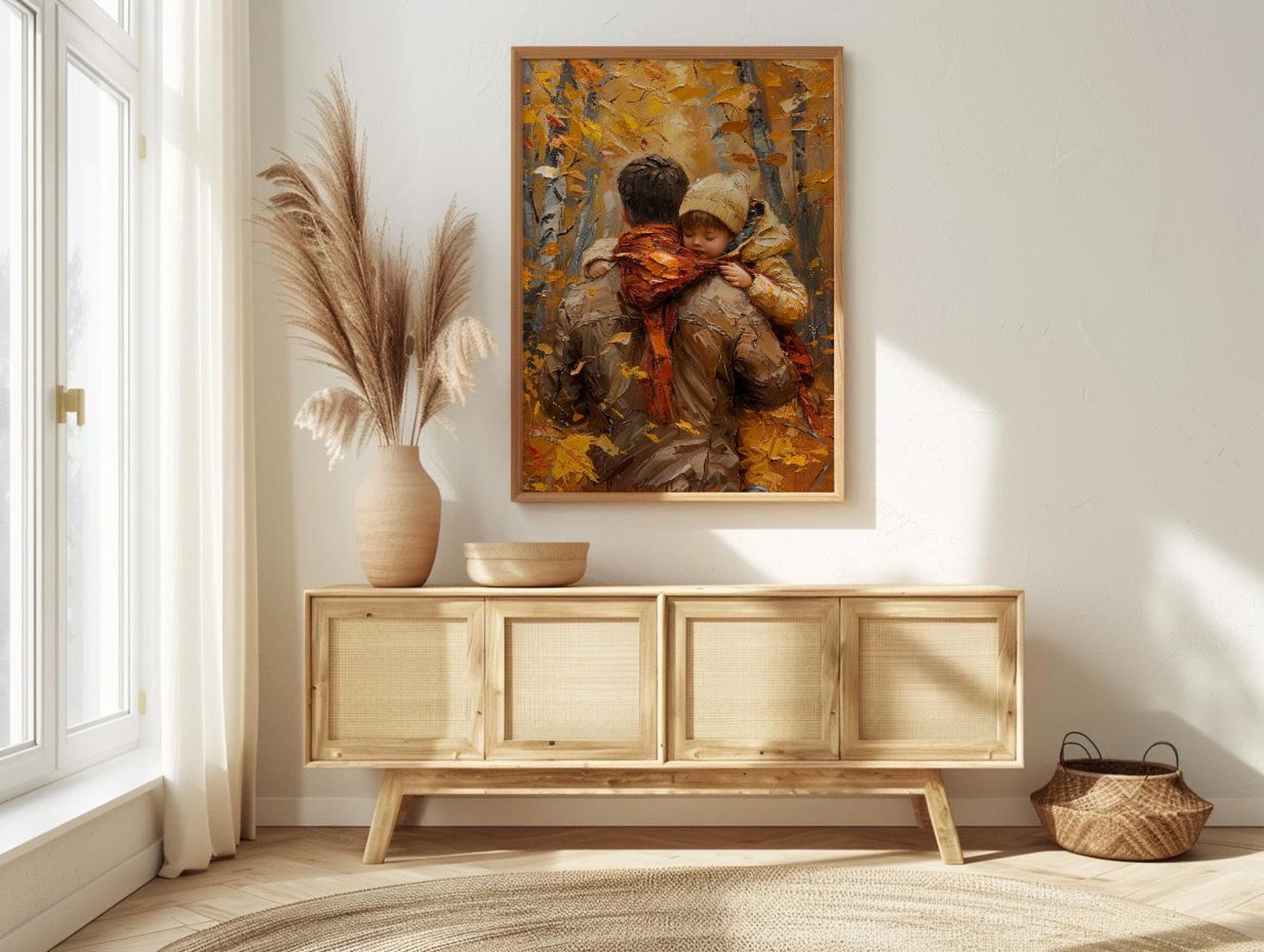 Father Carrying Child Poster, Autumn Park Decor - Peaceful Family Art — view 4
