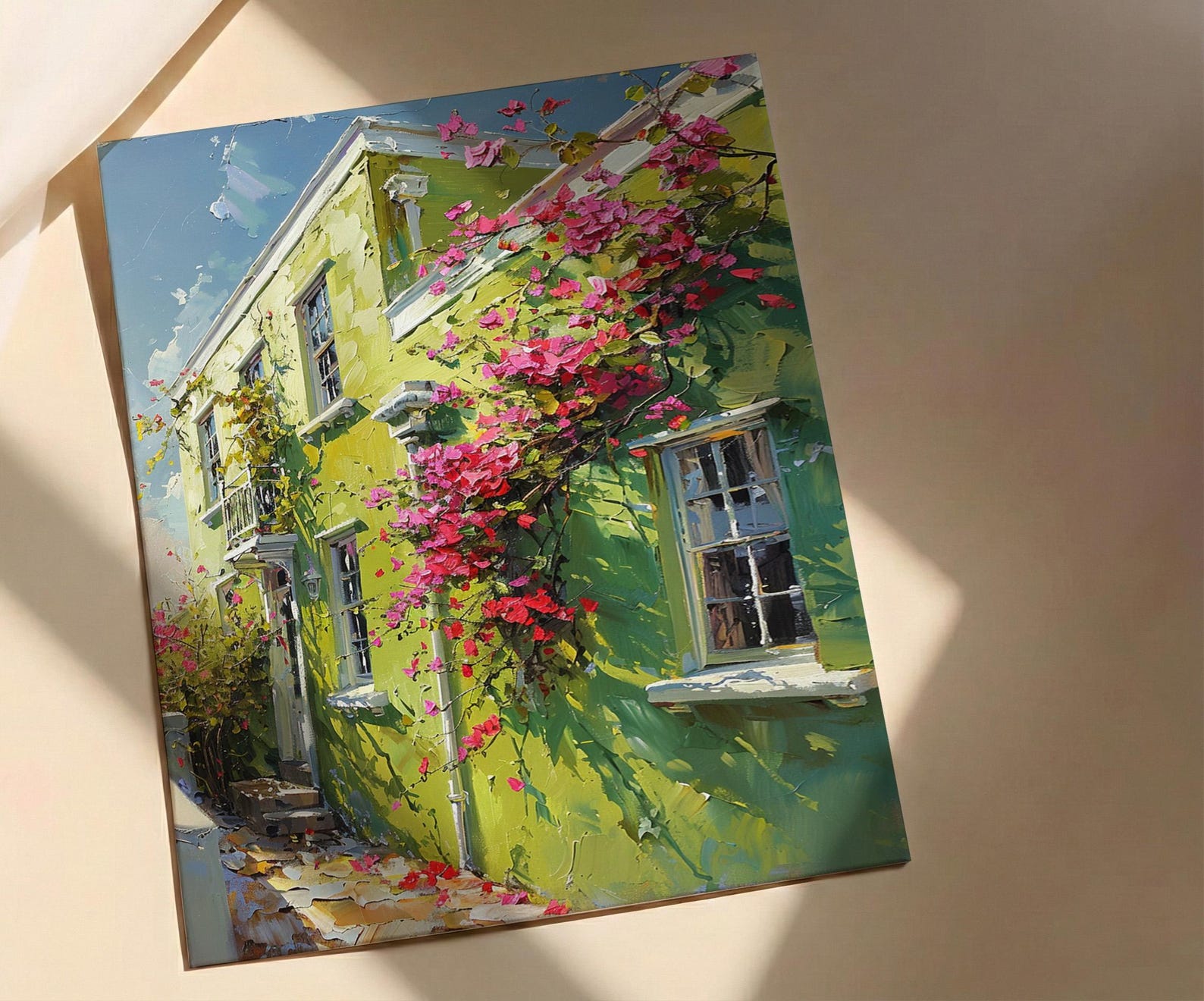 South Africa Wall Art, Bo Kaap Cape Town Print, Lime Green House Painting, Colorful Street Decor, Impasto Travel Poster — view 2