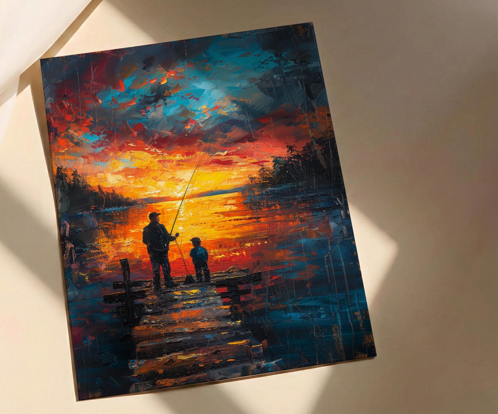 Father And Son Fishing Wall Art, Lake Dock Decor - Rustic Outdoor Print — view 3