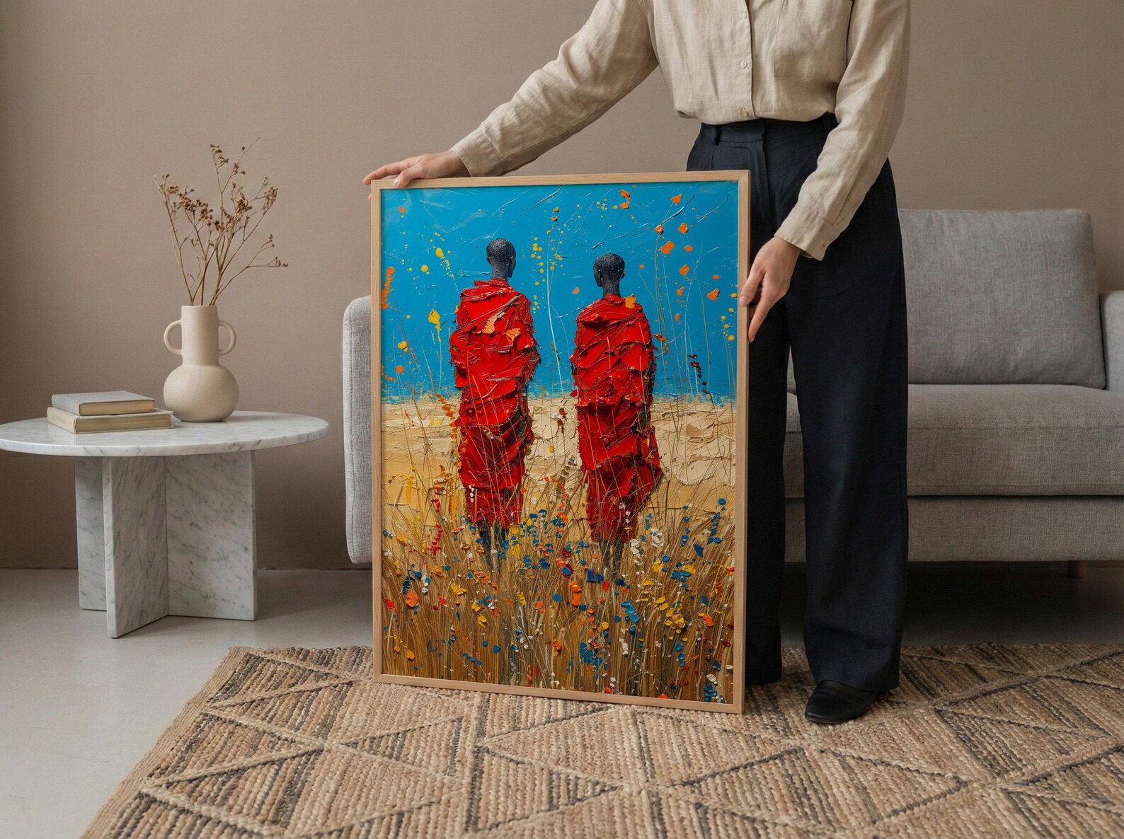 Maasai Savanna Poster, African Wildlife Decor - Red Robe Warriors Print — view 6