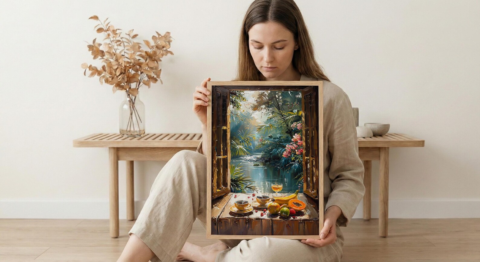 Amazon Rainforest Wall Art, Tropical River Art Print, Coffee Window Poster, Lush Green Painting, Nature Room Decor — view 5