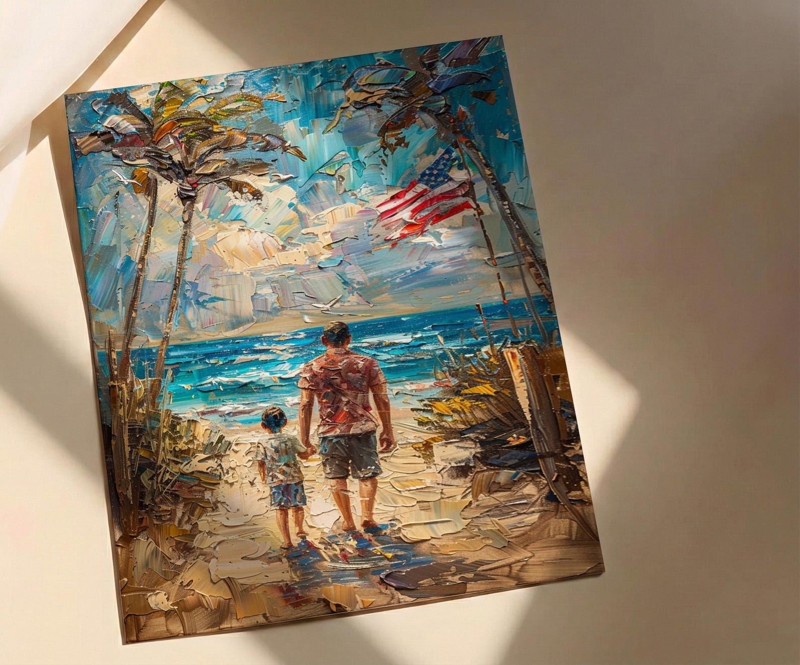 Florida Beach Poster, Father And Grandson Wall Decor - Ocean Sunset Coastal Art — view 2