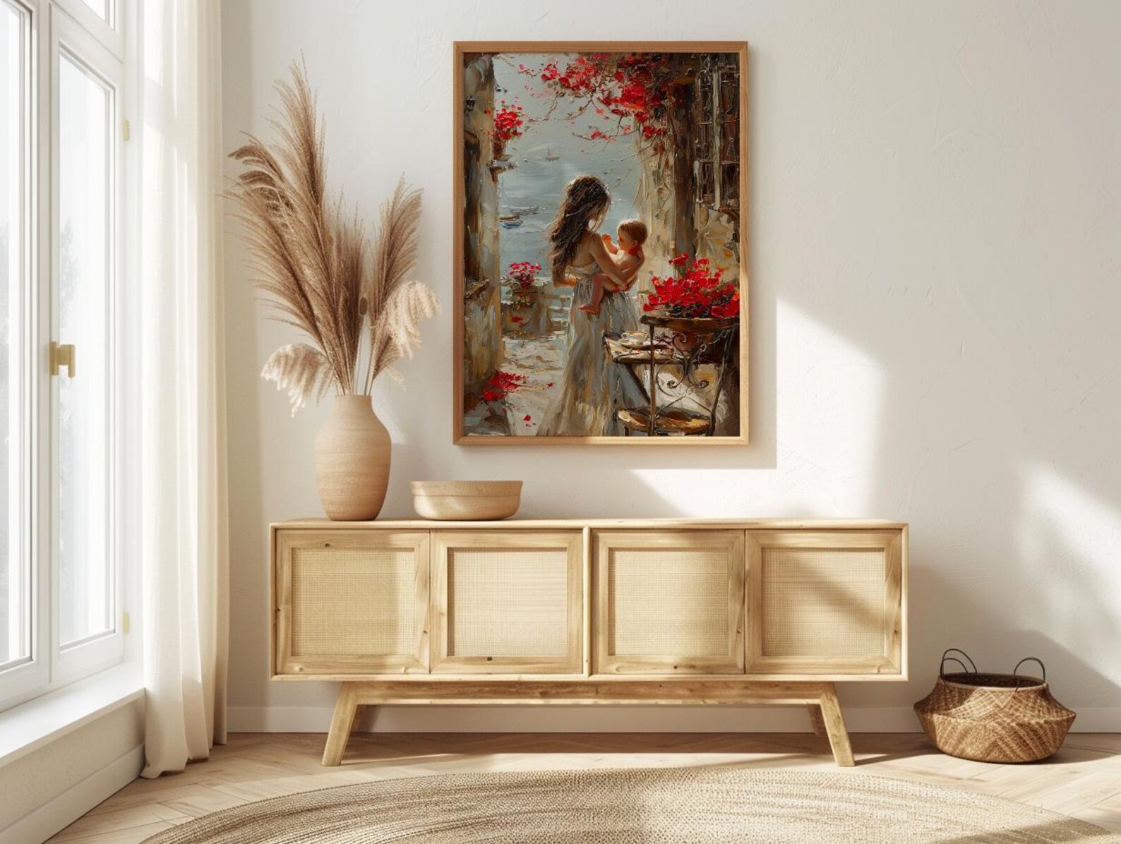 European Cafe Wall Art, Mother Baby Poster - Palette Knife Painting Style — view 4