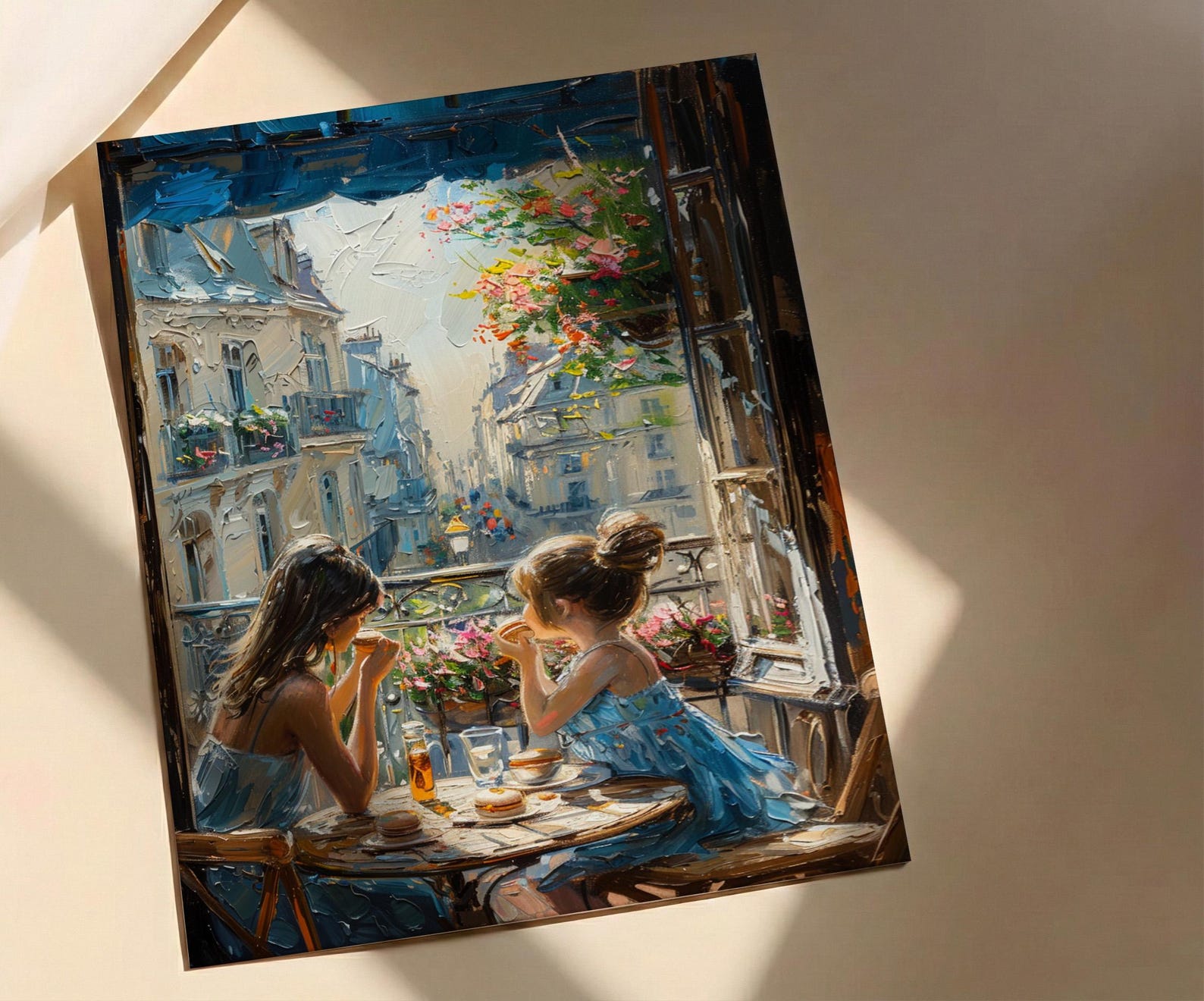 European Balcony Poster, Mother Child Art - Mother's Day Gift — view 3