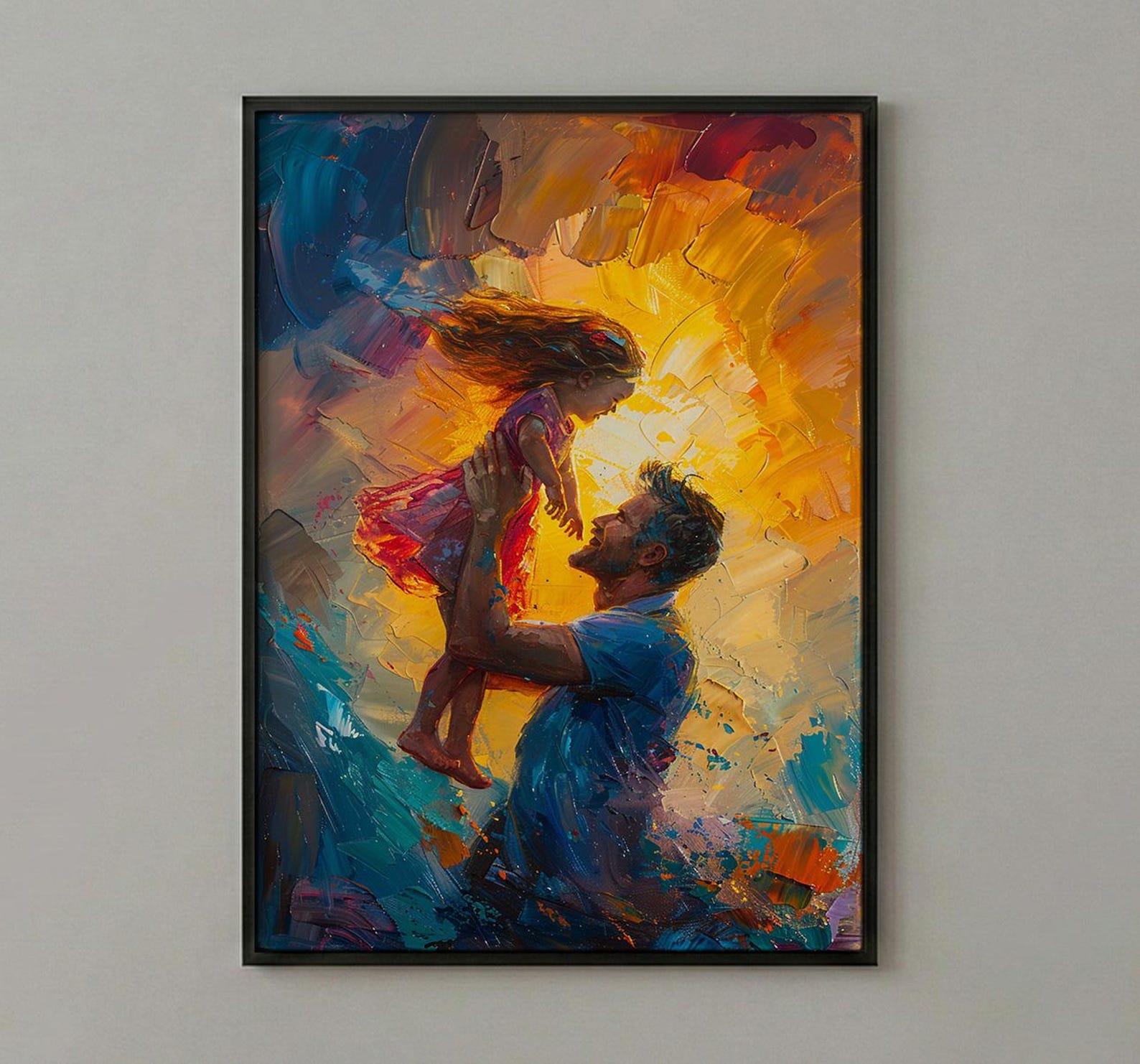 Father And Child Art Print, Father's Day Gift Decor - Summer Silhouette Poster — view 3