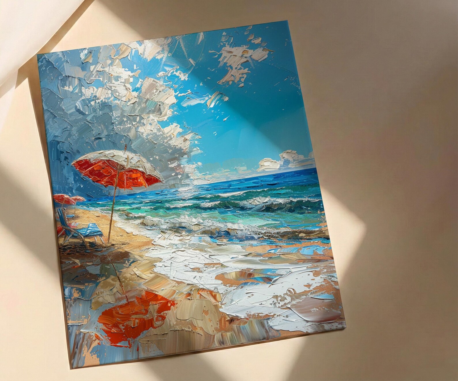 Summer Beach Art Print, Patriotic Coastal Wall Decor - Red White Blue Ocean Art — view 2