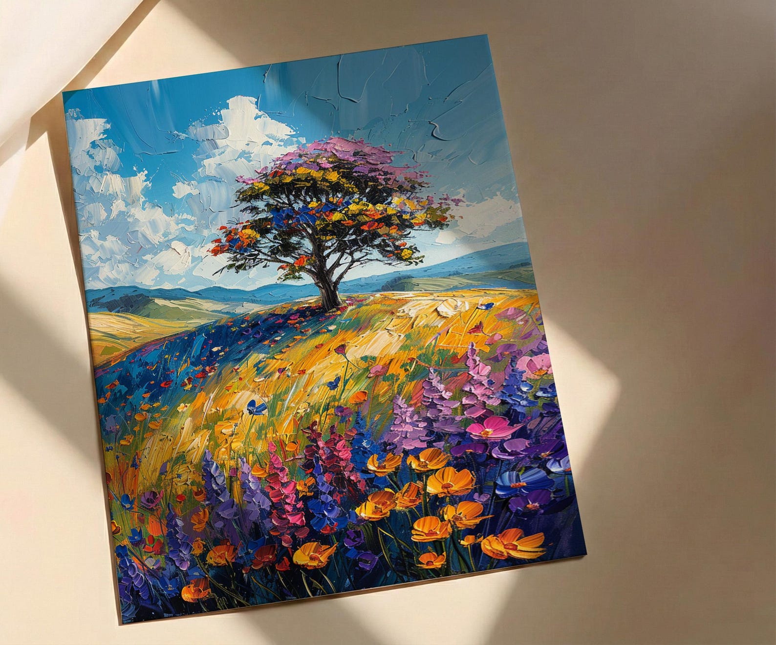 Hobbiton Rolling Hill Art Print, New Zealand Home Decor - Bright Blue Sky Summer Paradise — view 3