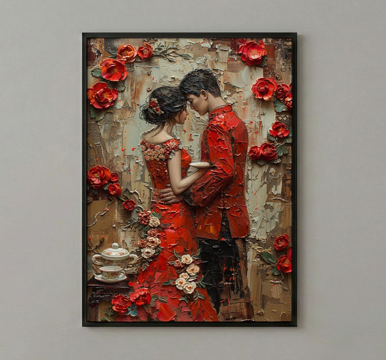 Chinese Tea Ceremony Art Print, Traditional Qipao Decor - Asian Wedding Gift — view 3
