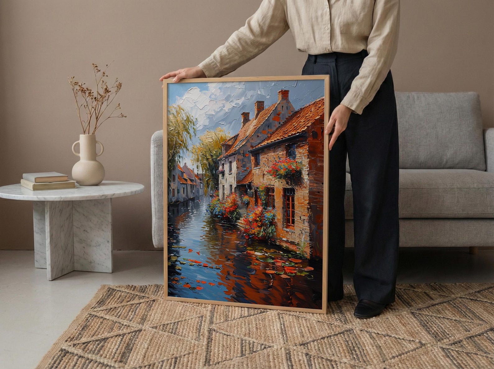 Bruges Canal Poster, Belgium City Decor - Medieval Brick Art — view 6