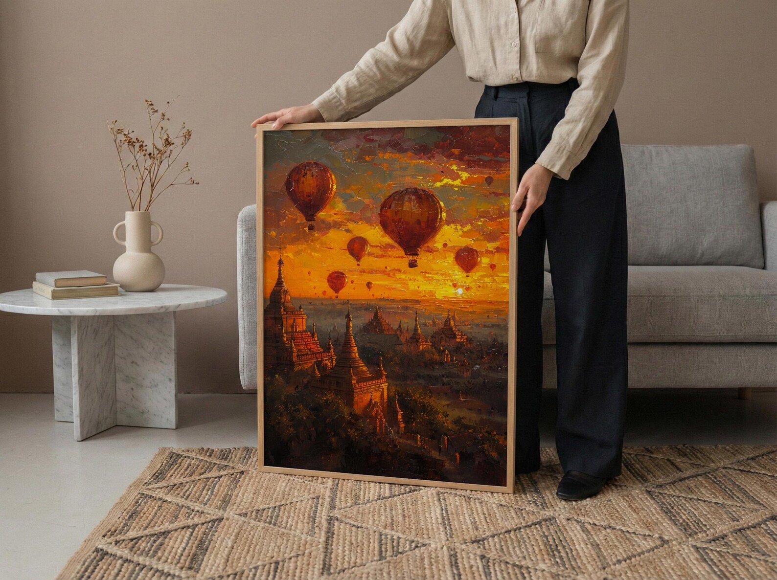 Bagan Balloon Print, Ancient Temple Decor - Myanmar Sunset — view 6