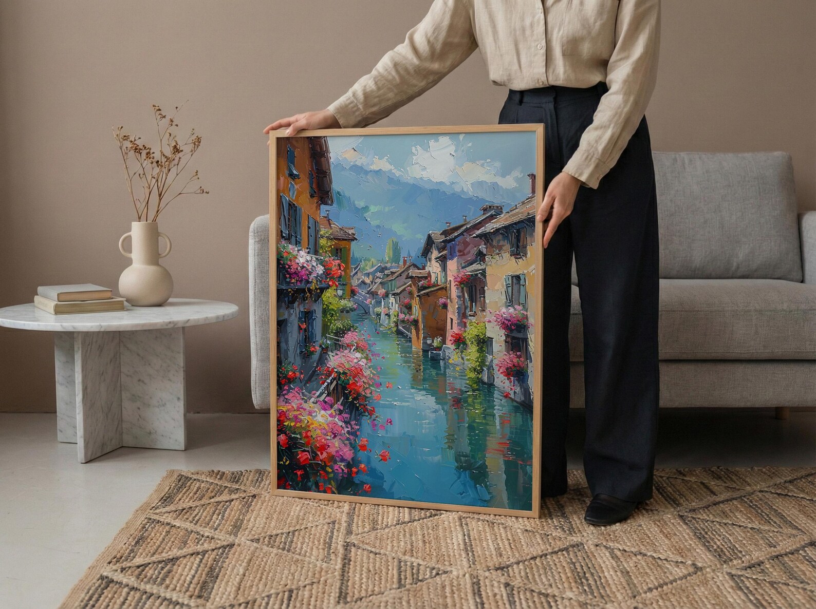 Annecy Canal Spring Poster, Pink Geranium Wall Art - Living Room Decor — view 6