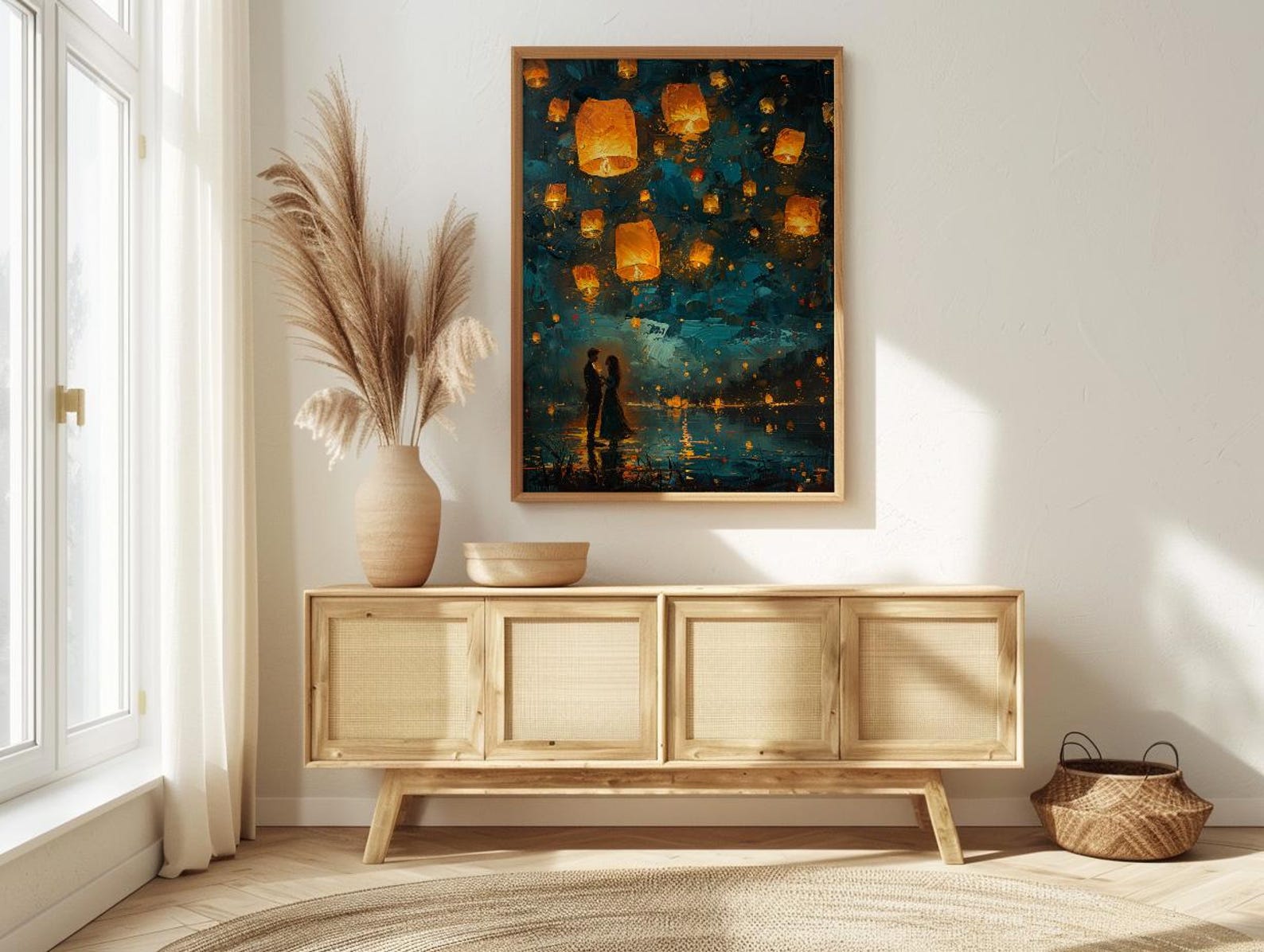 Thailand Wall Art, Floating Lantern Print, Yi Peng Festival, Impasto Oil Painting, Magical Night, Engagement Gift, Chiang Mai — view 3