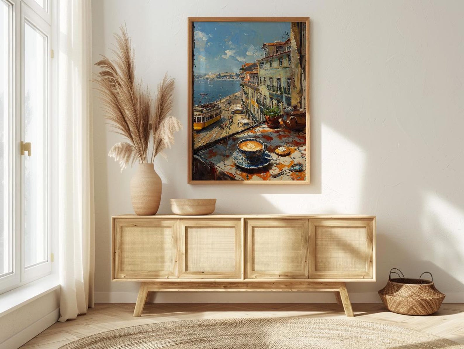 Lisbon Window Art Print, Yellow Tram Decor - Pastel De Nata Landscape — view 4