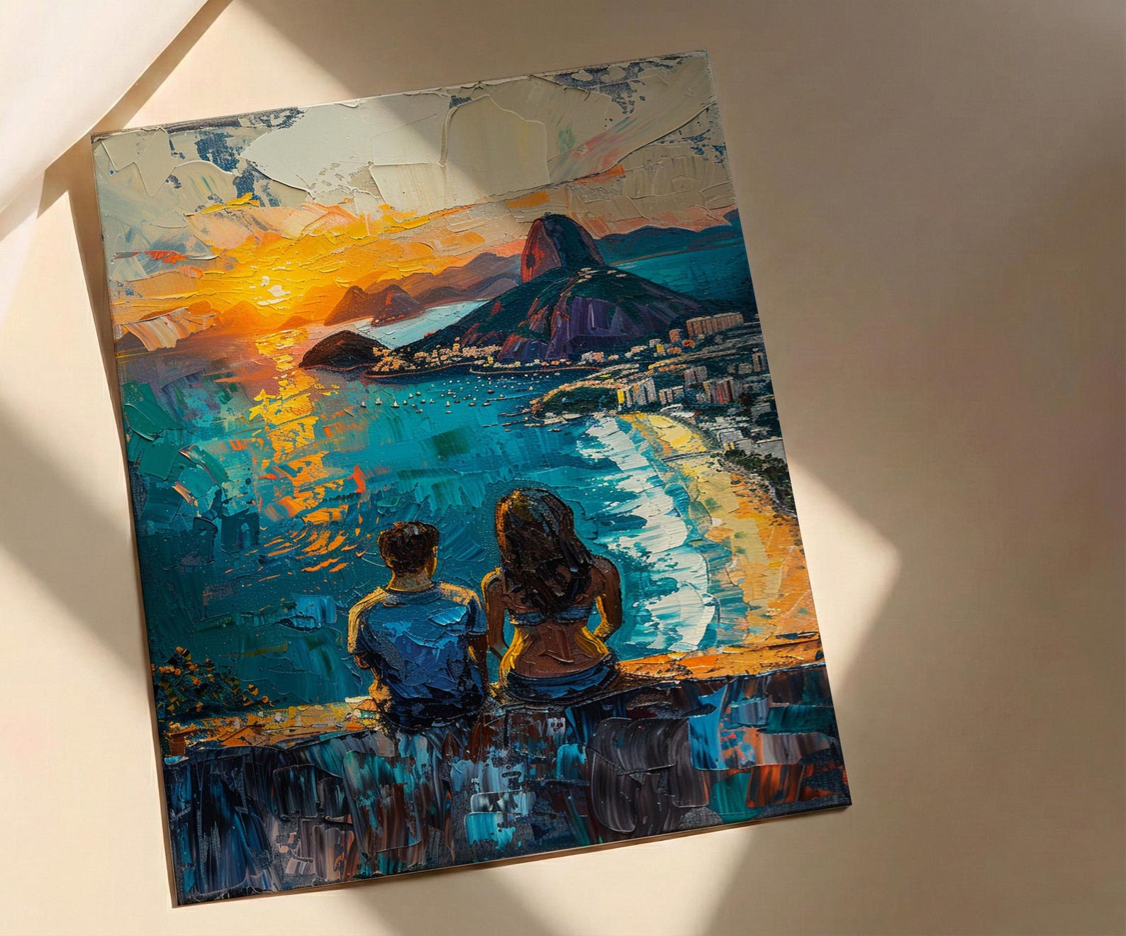 Rio de Janeiro Art, Christ Redeemer Print, Brazil Sunset, Impasto Oil Painting, Cityscape Decor, Travel Gift, Anniversary Gift — view 4