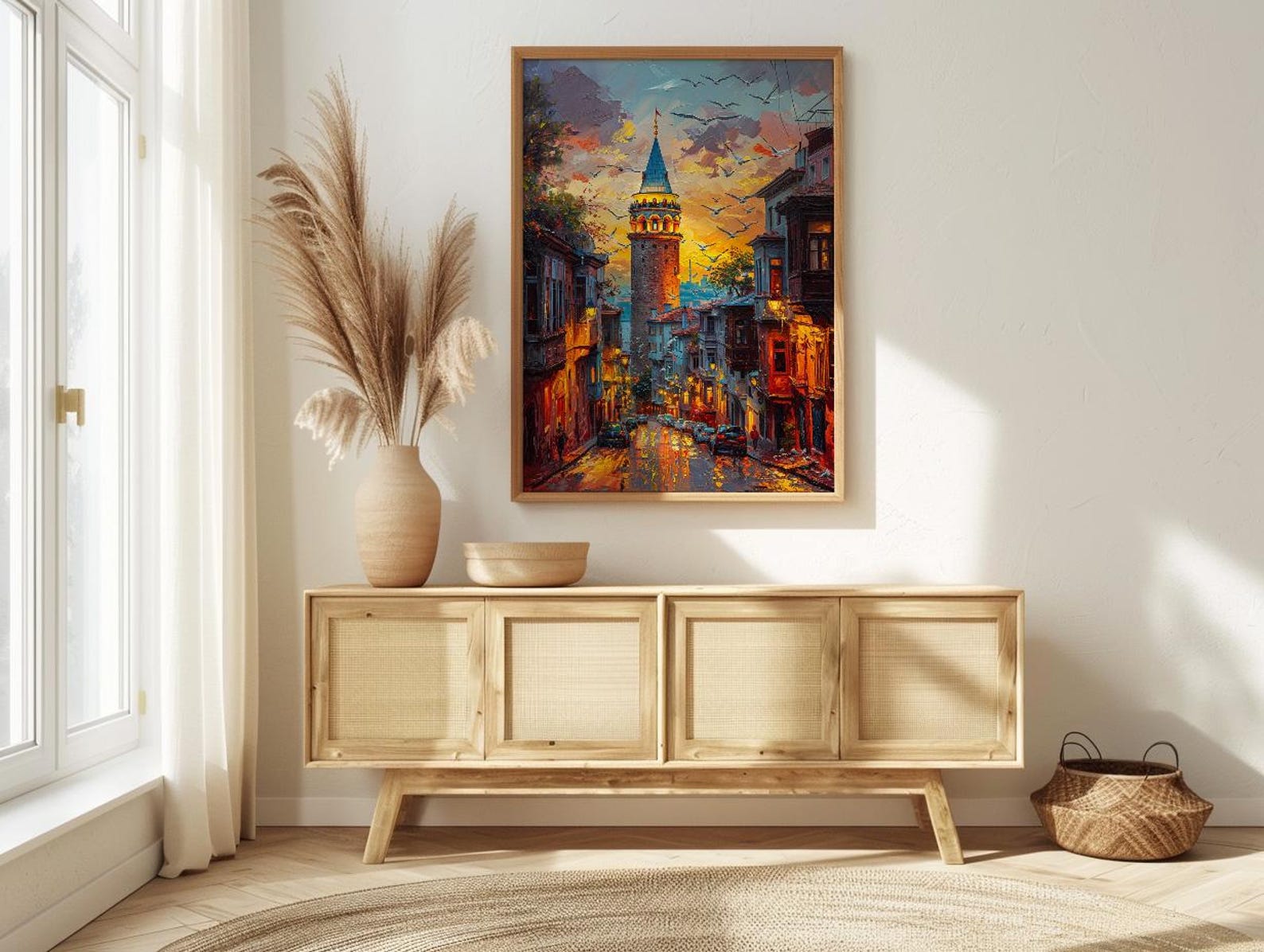 Istanbul Wall Art, Galata Tower Print, Turkey Travel Poster, Impasto Oil Painting, Golden Hour City, Wanderlust Decor, Urban — view 3