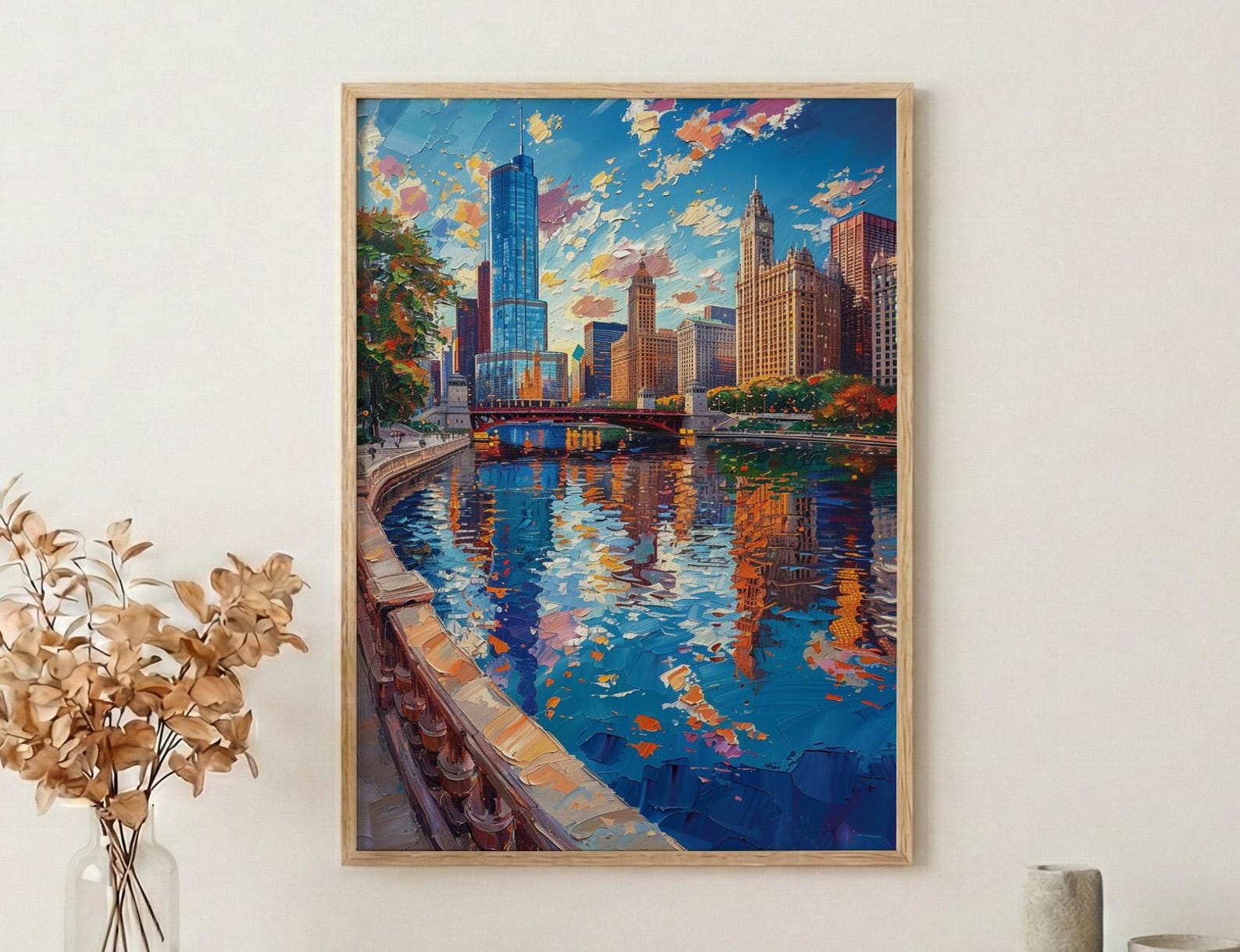 Chicago Cloud Gate Art Print, Millennium Park City Decor - Skyline Reflection Summer Sky