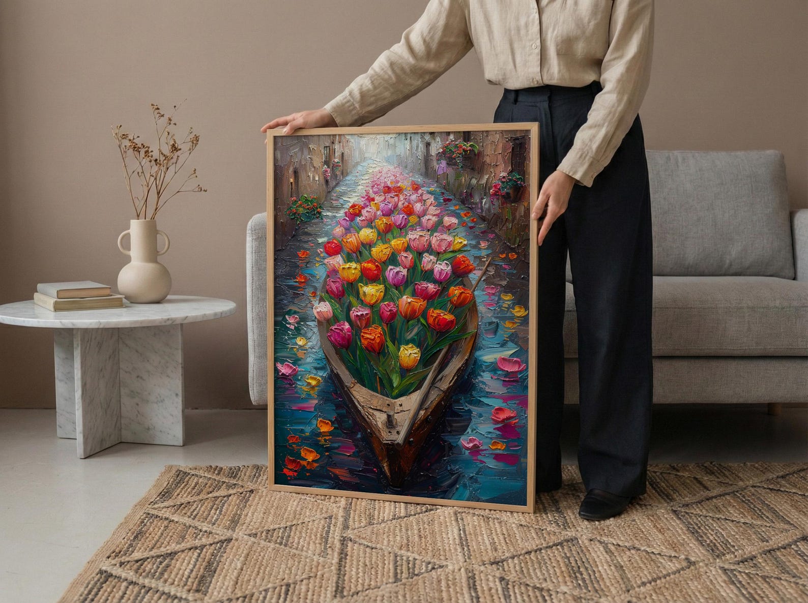 Kashmir Dal Lake Shikara Poster, Spring Tulip Decor - Housewarming Gift — view 5