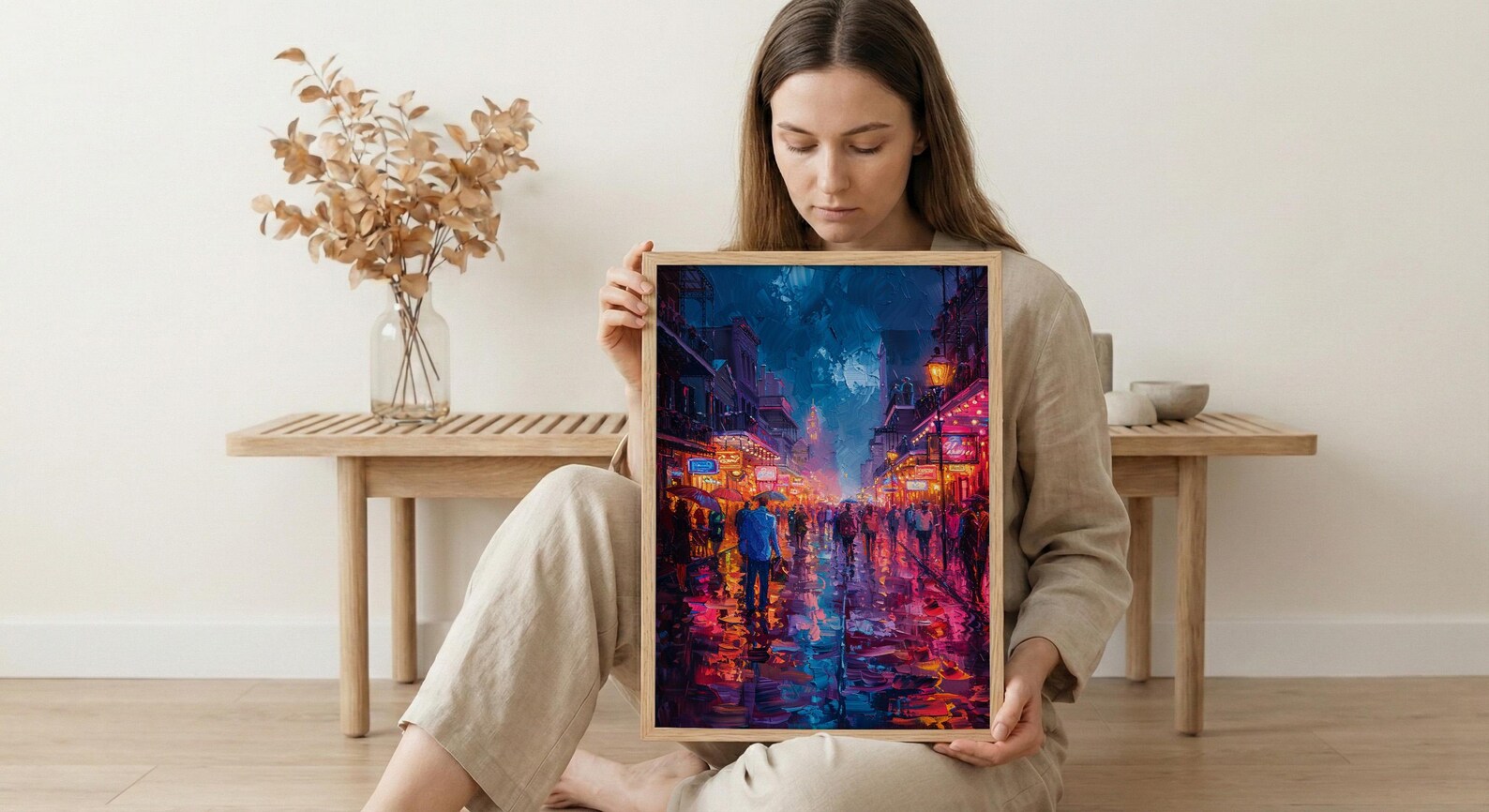 Bourbon Street Night Art Print, New Orleans Travel Decor - Glowing Neon Summer City Scene — view 6