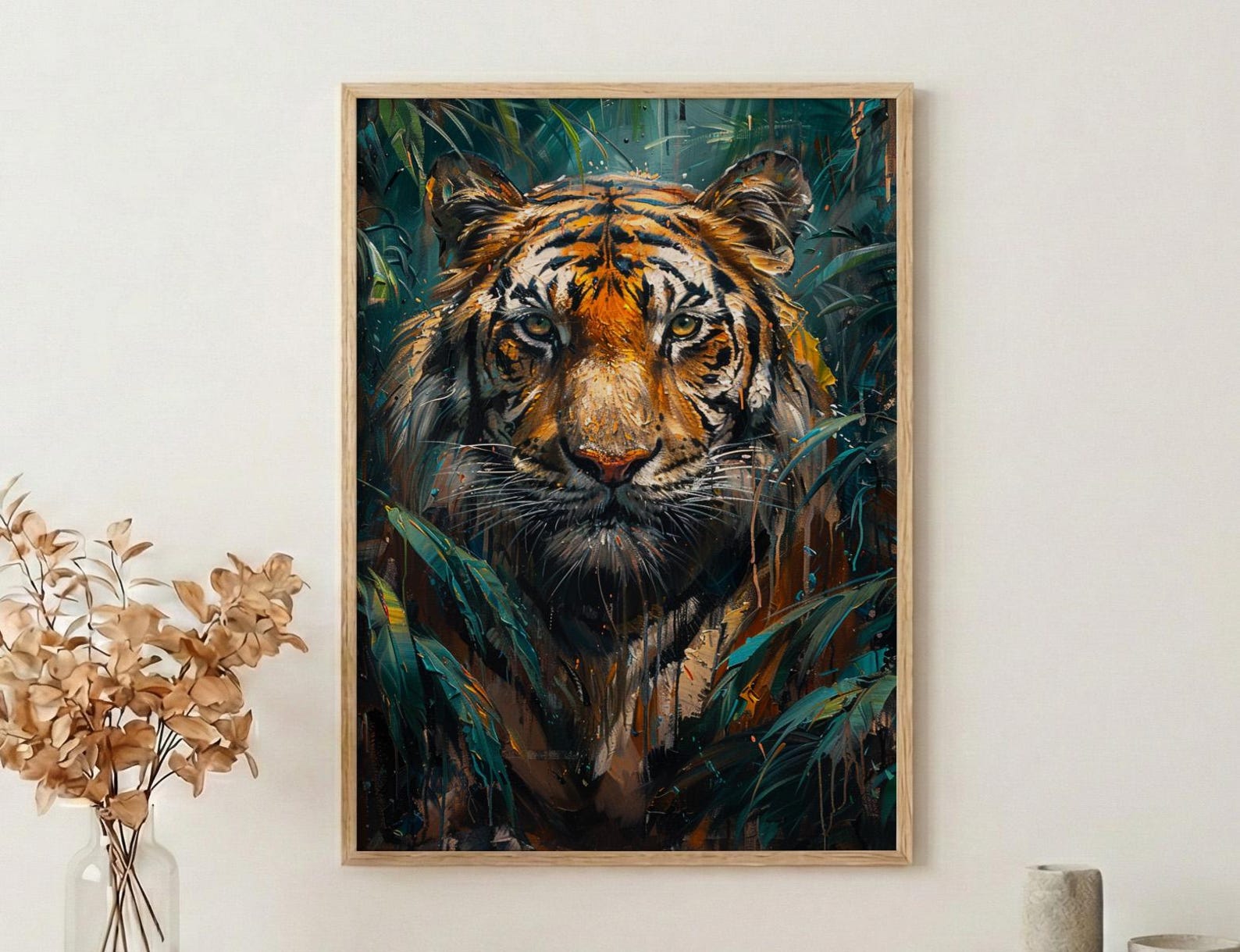 Bengal Tiger Art Print, Lush Jungle Decor - Indian Wildlife Poster