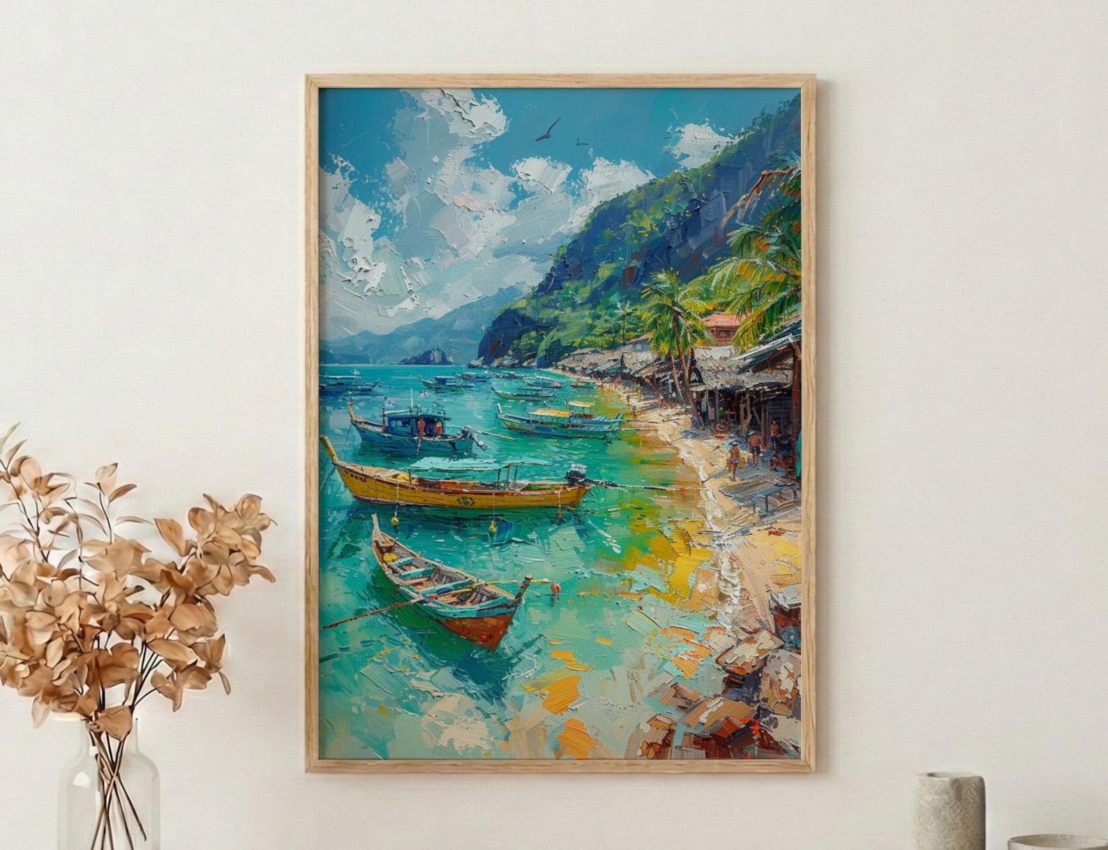 Manila Fish Market Art, Philippines Coastal Decor - Wooden Boat Print