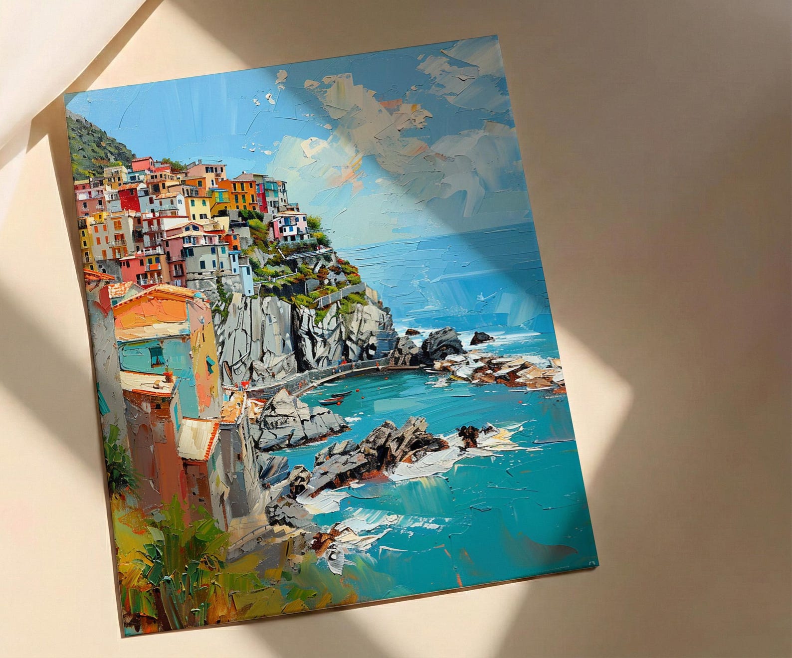 Cinque Terre Art Print, Italy Coastal Decor - Pastel House Print — view 3