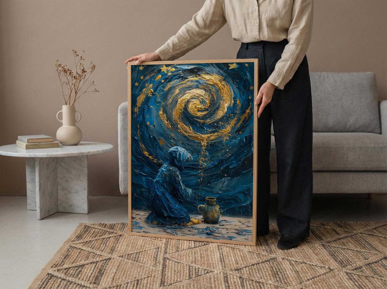 The Star Tarot Card Print, Hope and Healing Art, Celestial Wall Decor, Impasto Oil Painting, Spiritual Gift, Wish Fulfillment, Blue Art — view 6