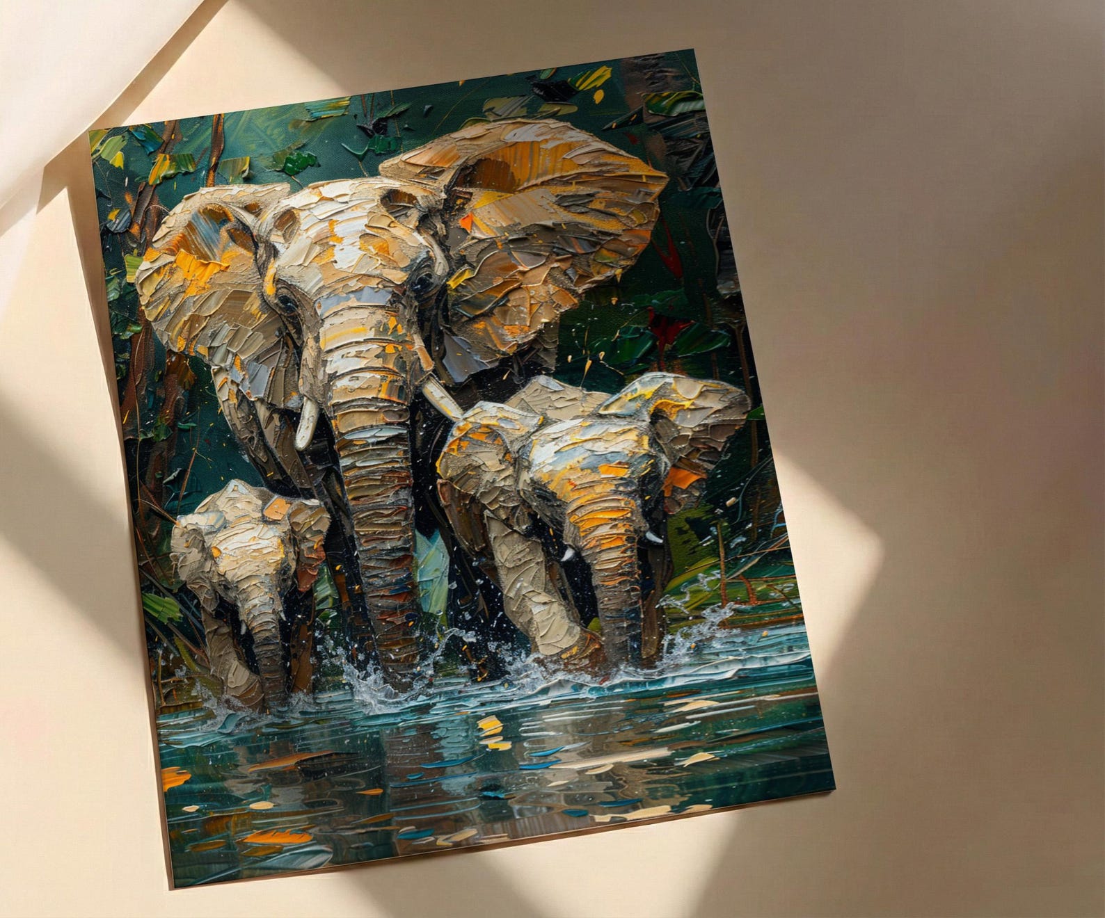 African Elephant Art Print, Lush Lake Decor - Summer Nature Landscape — view 2