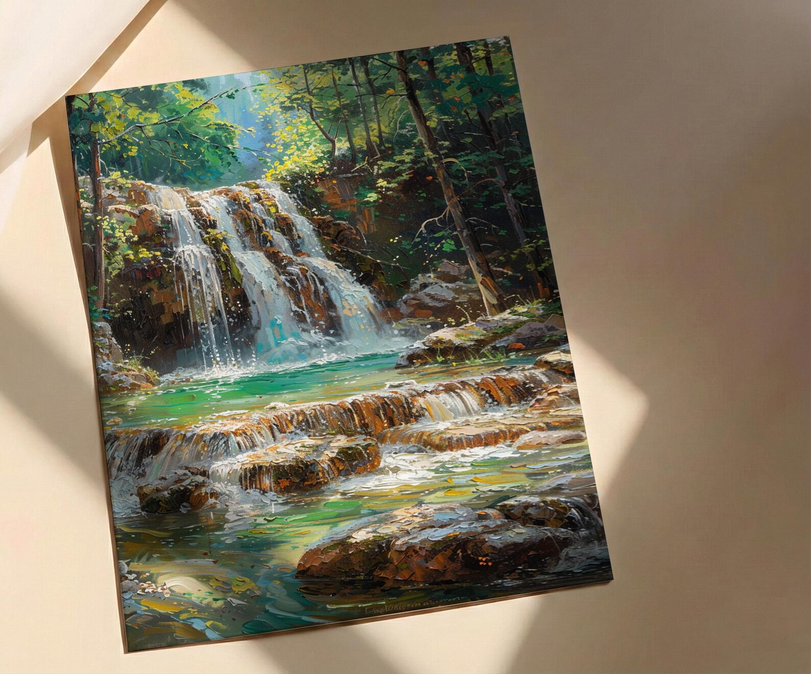 Plitvice Lakes Art, Croatia Nature Decor - Emerald Waterfall Print — view 2