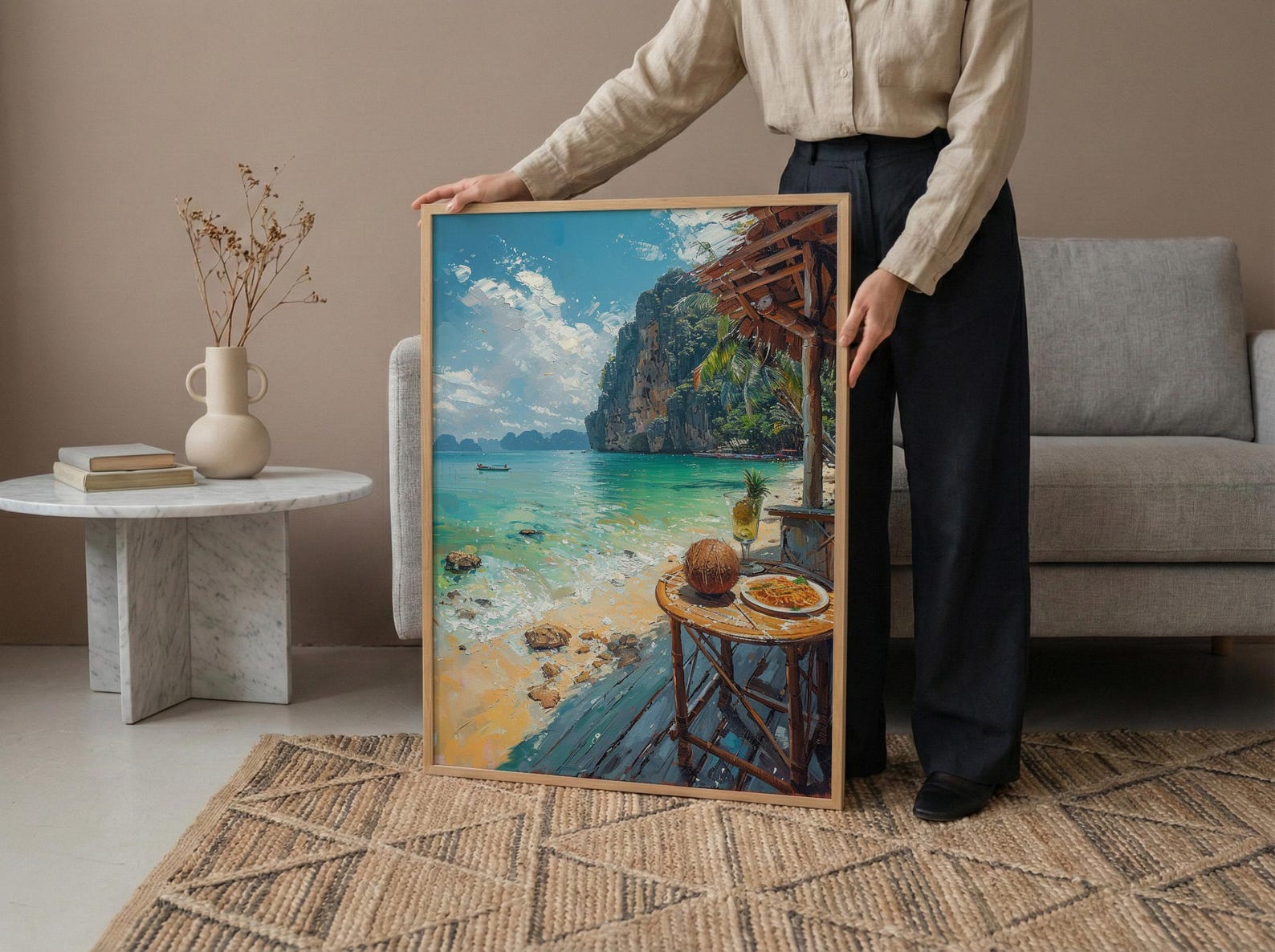 Thailand Window Wall Art, Beach Pad Thai Decor - Ocean Longtail Boat — view 5