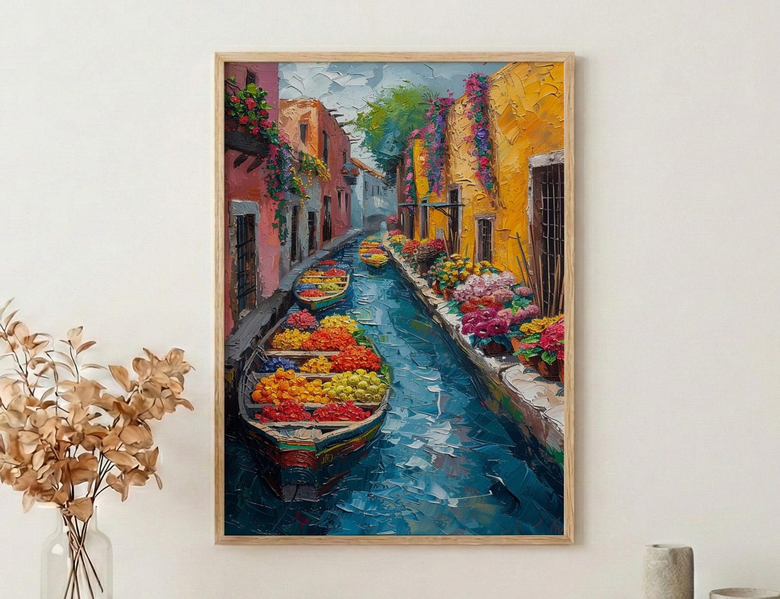 Xochimilco Wall Art, Painted Boat Decor - Mexico Floating Market