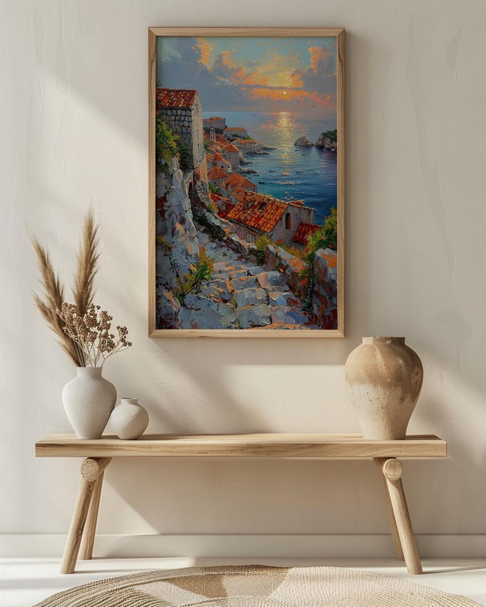 Dubrovnik Wall Art, Croatia Travel Print, Old Town Decor, Impasto Oil Painting, Terracotta Rooftops, Game of Thrones Vibe, Sea — view 3