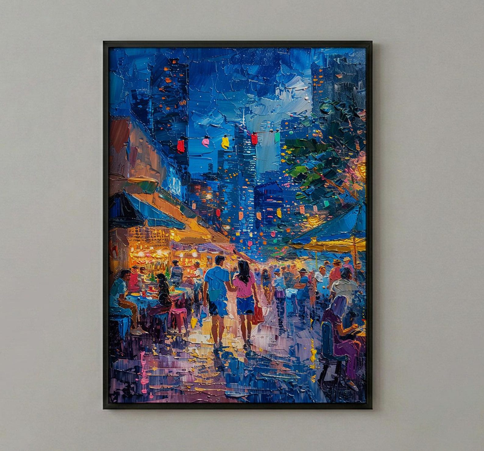 Brisbane Night Market Art Print, Fairy Light Home Decor - Summer City Evening Town Beauty — view 2