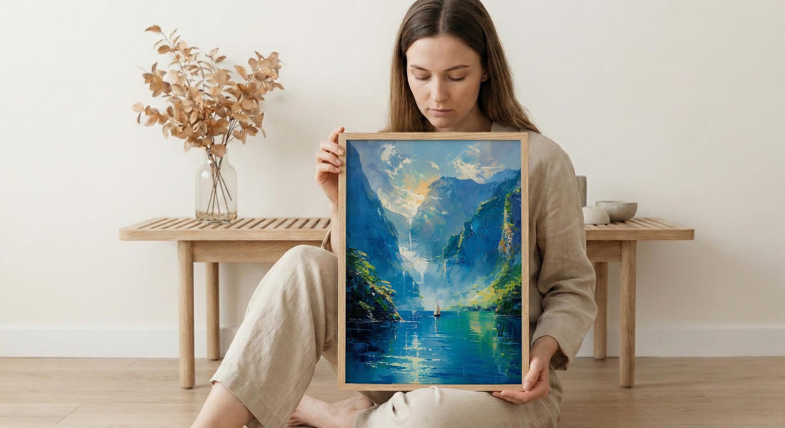 Milford Sound Fall Ocean Poster, Green Cliff Home Decor - Peaceful Nature River Summer View — view 5