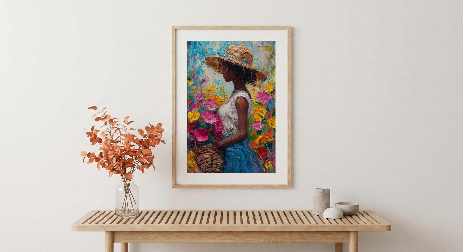 African Market Art Print, Flower Basket Decor - Summer Street Poster — view 5