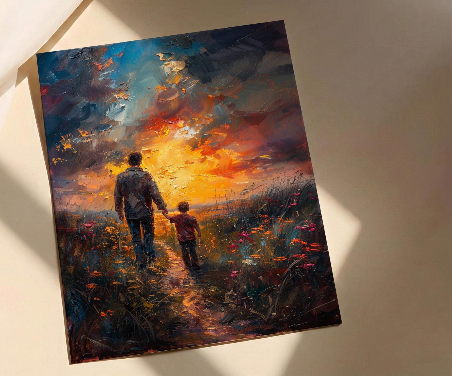 Father And Son Wall Art, Walking Together Decor - Sunset Country Print — view 2