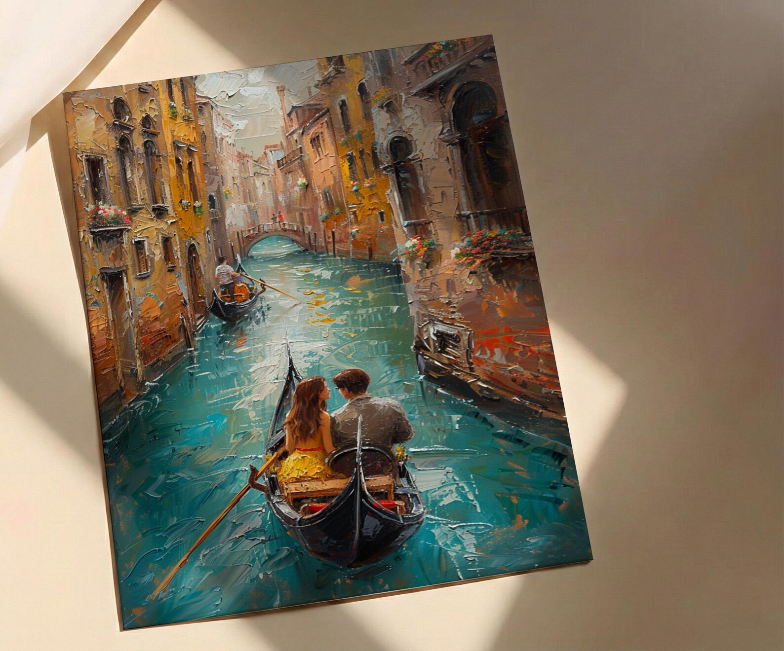 Venice Wall Art, Gondola Print, Italy Travel Poster, Impasto Oil Painting, Romantic Canal Art, Wedding Gift, Italian Decor — view 3