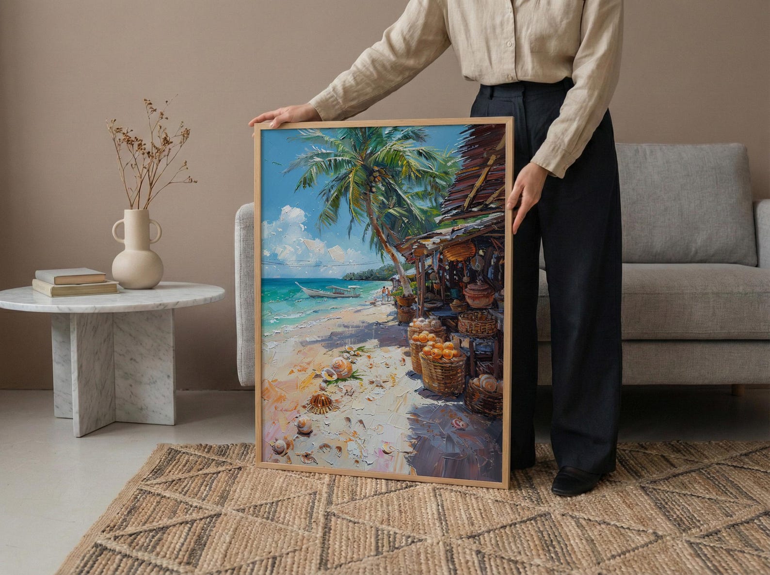 Fiji Seashell Market Coast Poster, Coastal Beach Home Decor - Tropical Island Town Summer Scenery — view 4