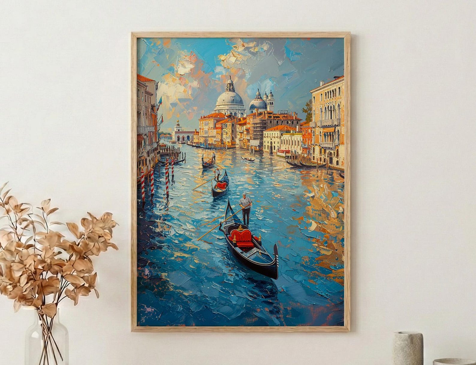 Venice Canal Wall Art, Italy City Decor - Black Gondola Print