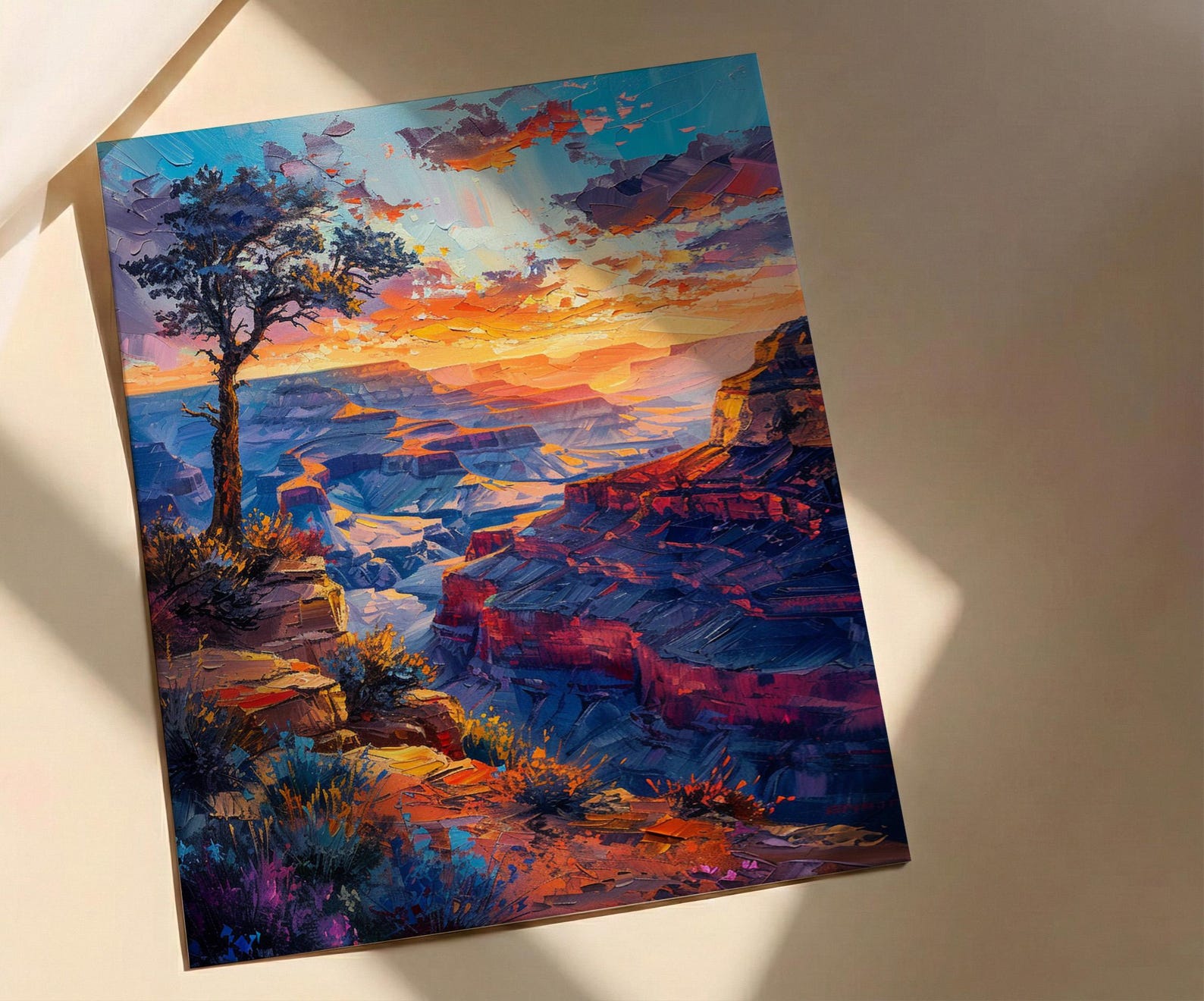 Grand Canyon Wall Art, Arizona Desert Travel Decor - Vibrant Orange Sunset Rock Formation — view 3