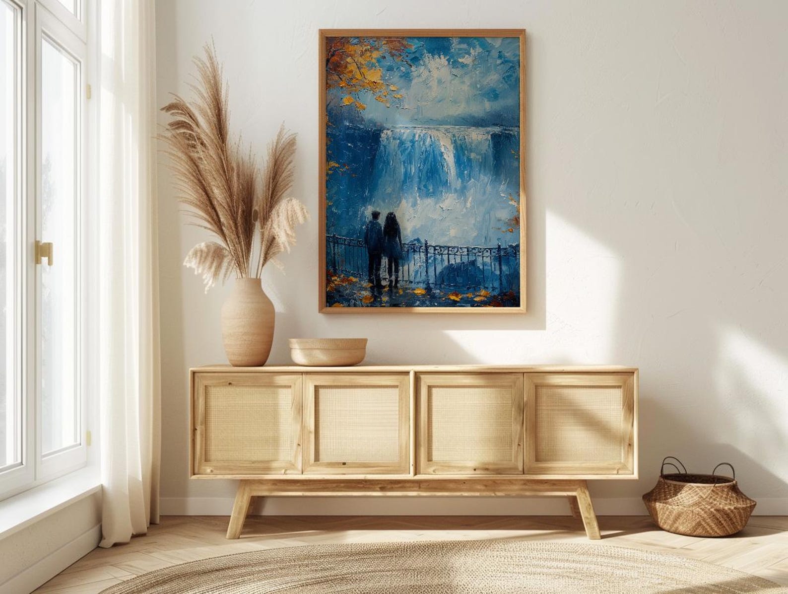 Niagara Falls Wall Art, Waterfall Landscape Print, Romantic Couple Painting, Nature Lover Gift, Impasto Water Art — view 2
