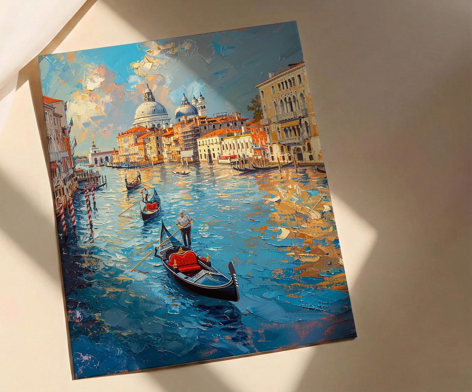 Venice Canal Wall Art, Italy City Decor - Black Gondola Print — view 2