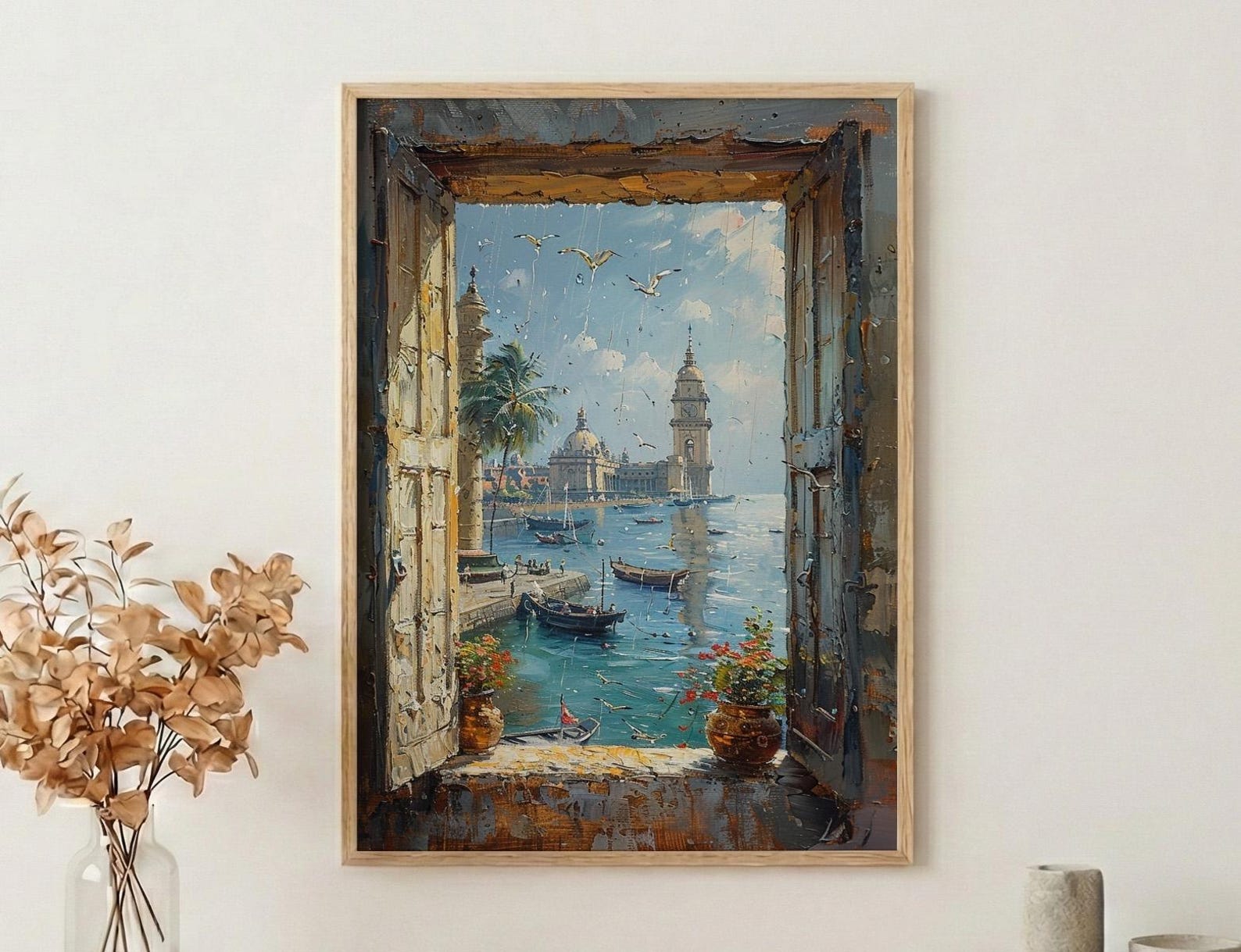 Mumbai Window Poster, Rainy City Wall Decor - Gateway of India Art
