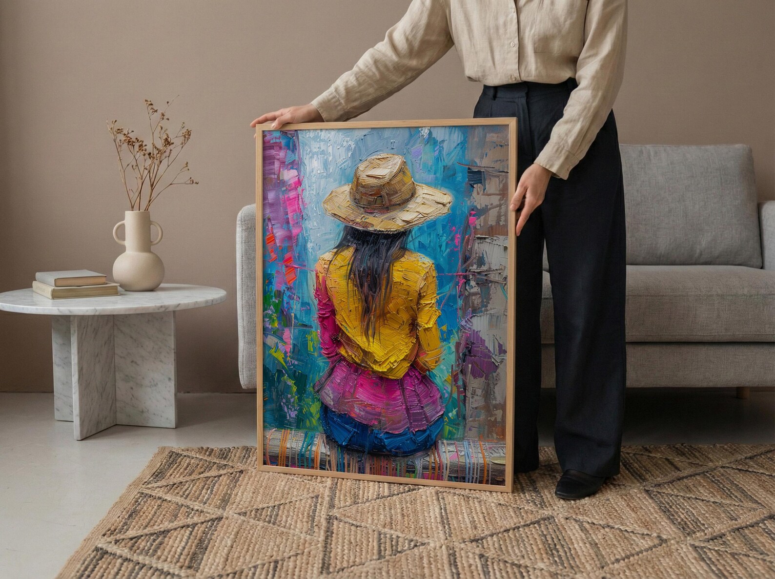Quechua Weaver Art Print, Traditional Peru Textile Decor - Vibrant Geometric Woven Loom Scene — view 6