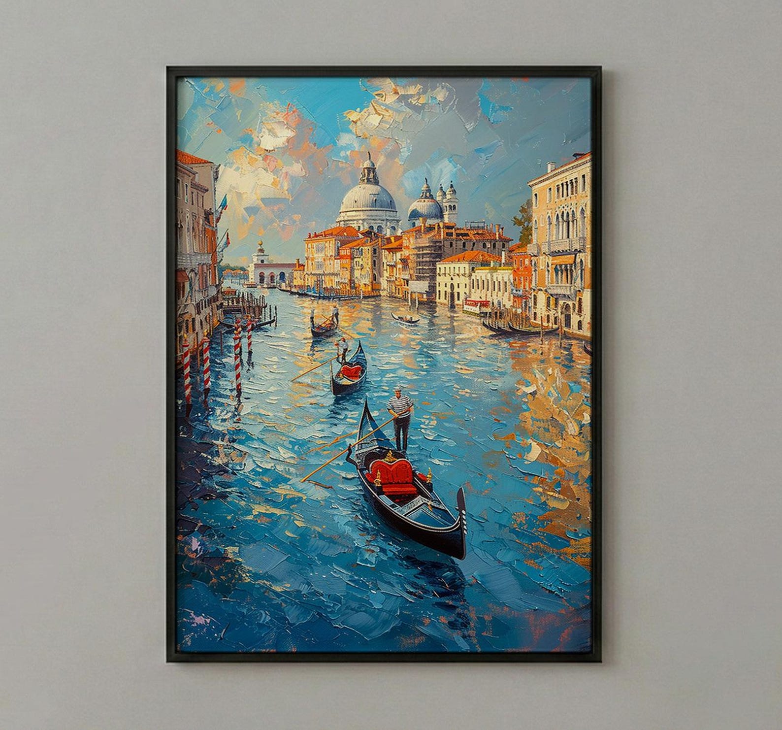 Venice Canal Wall Art, Italy City Decor - Black Gondola Print — view 3