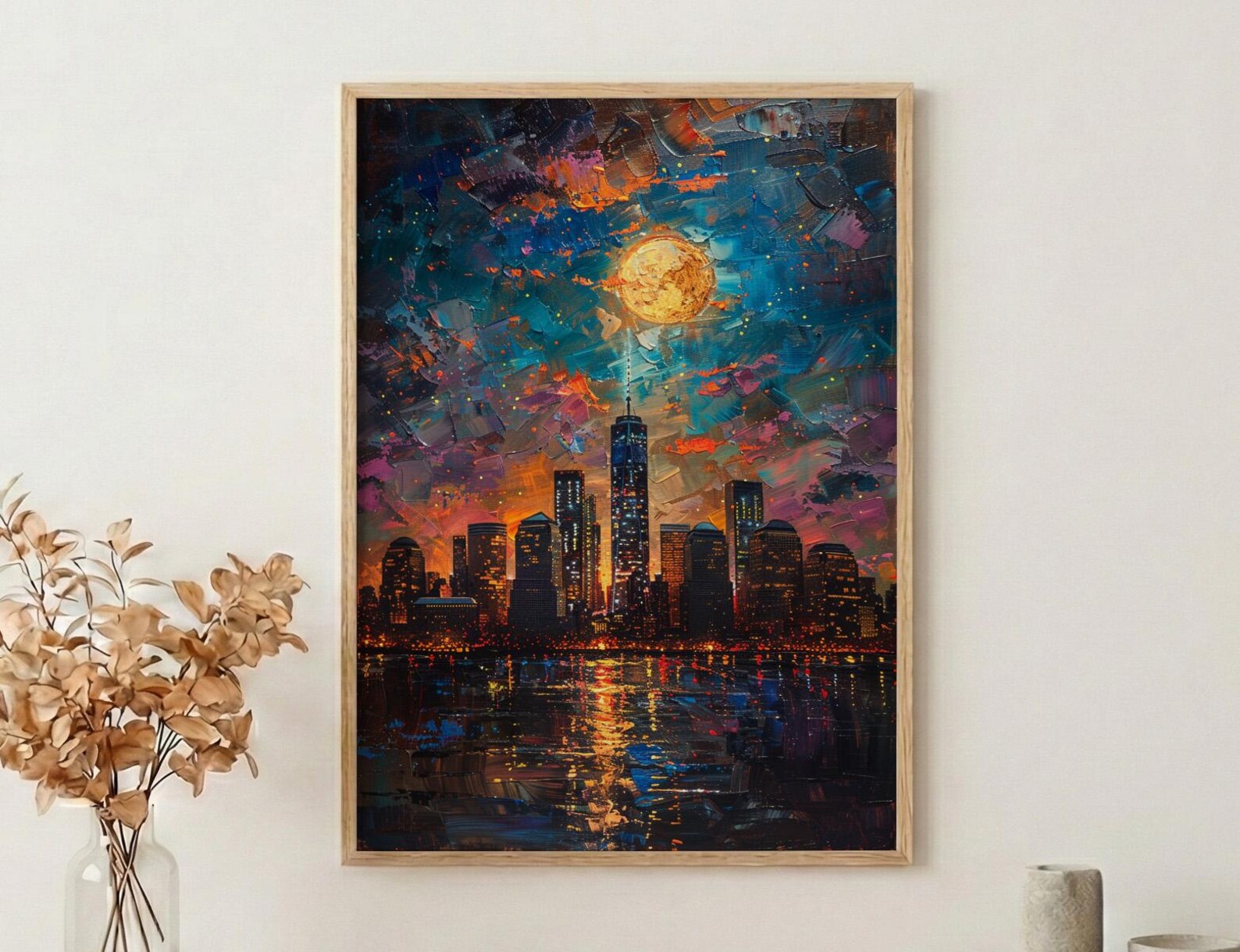 NYC Skyline Wall Art, Patriotic City Decor - Night Lights American Poster — view 3