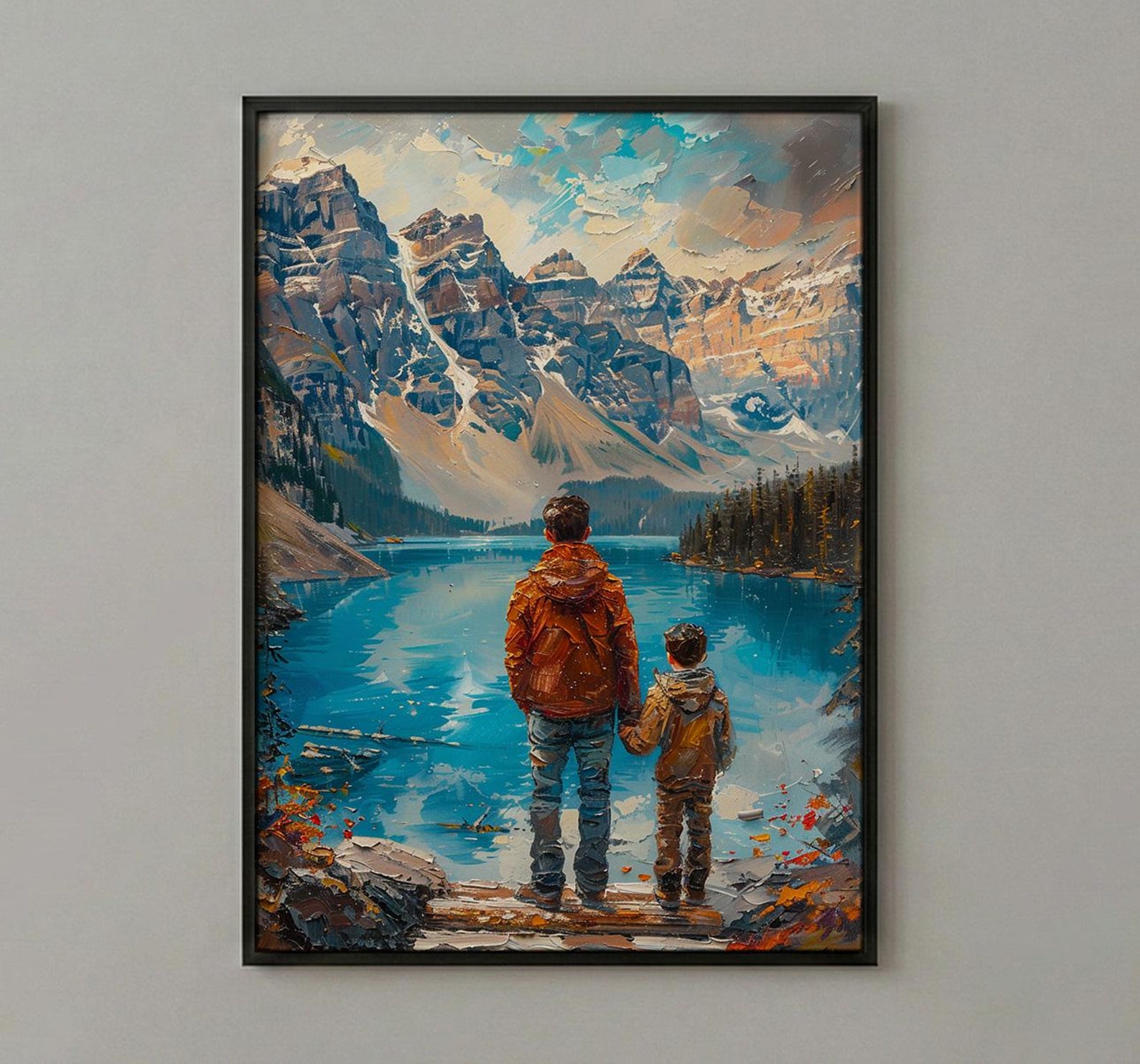 Moraine Lake Poster, Banff National Park Decor - Father And Son Landscape Art — view 3