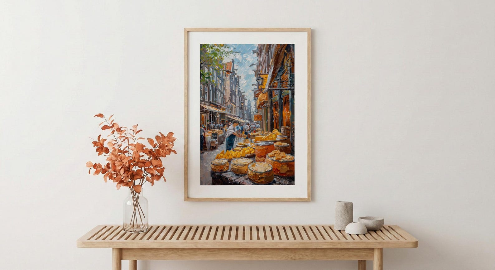 Amsterdam Market Art Print, Stroopwafel Food Home Decor - Bright Yellow Cheese Stall Summer Vibe — view 5